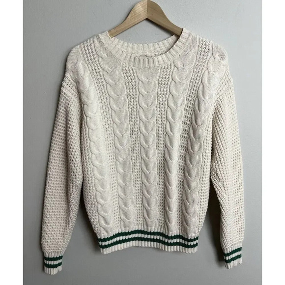 American Eagle Outfitters Cream Cable Knit Sweater Size Medium Cotton Blend Wm’s - Picture 1 of 7